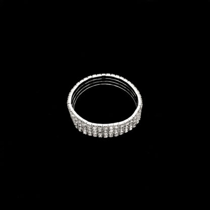 Stretchy silvery metal bracelet with glittery square rhinestones - width 14 mm - diametre 55 mm