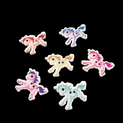 Colourful white flat wooden foal buttons - size 27 x 32 mm - 4 pieces