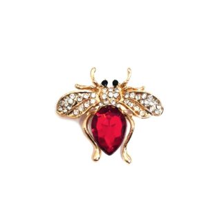 Clear red and black rhinestones golden metal fly brooch - size 36 x 40 mm