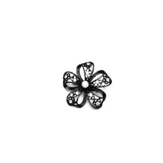 Clear rhinestones black metal flower brooch - size 42 mm