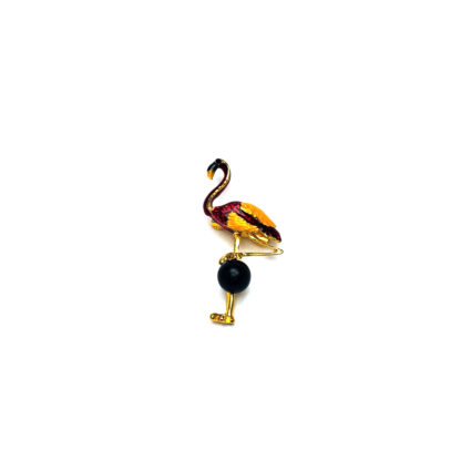 Black ball red and yellow golden metal bird brooch - size 27 x 53 mm