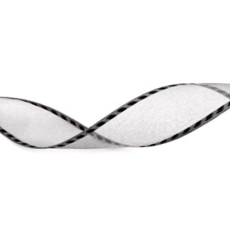 Grey organza ribbon with black and bluish grey edges by metre - width 25 mm