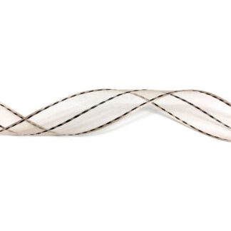 Brownish yellow organza ribbon with black stitches stripes by metre - width 25 mm