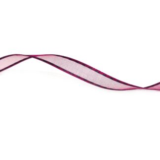 Red brown organza ribbon with blue stitches edges by metre - width 11 mm