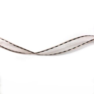 Brownish yellow organza ribbon with black stitches edges by metre - width 11 mm