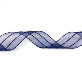 Dark blue organza ribbon with golden threads by metre - width 24 mm