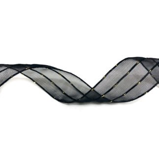 Black organza ribbon with golden threads by metre - width 24 mm