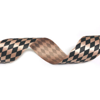 Dark beige satin ribbon with harlequin pattern by metre - width 25 mm