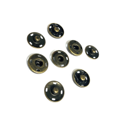 Brass metal round sew-on snap buttons - diametre 17 mm - 4 pairs