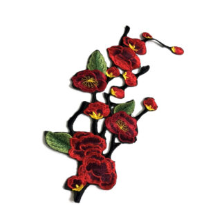 Yellow stamens red and purple flowers with green leaves and black stem iron-on garment sticker by piece - size 105 x 245 mm