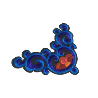 Light and purplish blue waves on black red and orange iron-on garment sticker by piece - size 77 x 117 mm