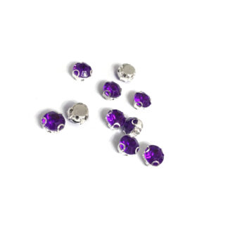 Silvery metal claws cup faceted round light purple sew-on rhinestones - diametre 8 mm - 10 pieces