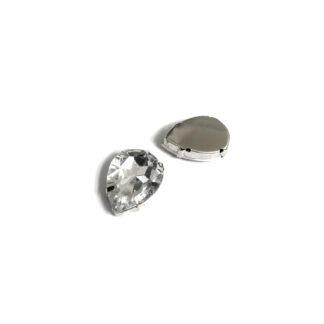 Silvery metal claws cup faceted clear sew-on drop rhinestones - size 18 x 25 mm - 2 pieces