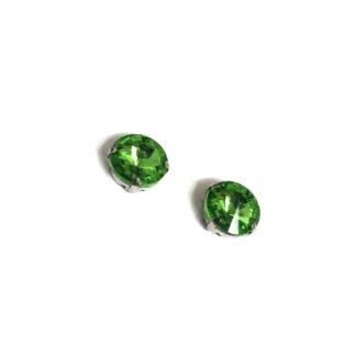 Silvery metal claws cup faceted round green sew-on rhinestones - diametre 14 mm - 2 pieces