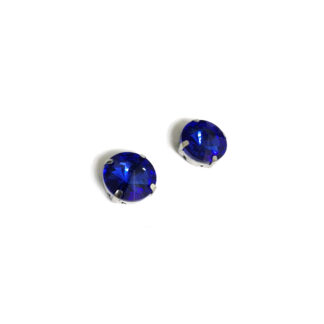 Silvery metal claws cup faceted round blue sew-on rhinestones - diametre 14 mm - 2 pieces