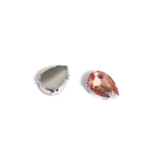 Silvery metal claws cup faceted drop orange pink rhinestones - size 13 x 18 mm - 2 pieces