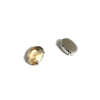 Silvery metal claws cup faceted oval reddish cream sew-on rhinestones - size 13 x 18 mm - 2 pieces