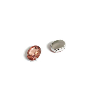 Silvery metal claws cup faceted oval orange pink sew-on rhinestones - size 13 x 18 mm - 2 pieces
