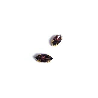 Golden metal claws cup faceted eye dark pink sew-on rhinestones - size 6 x 12 mm - 2 pieces