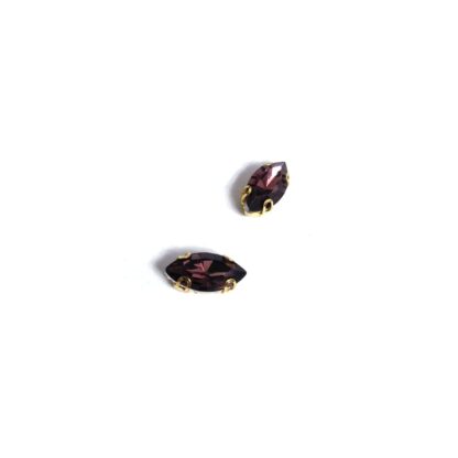 Golden metal claws cup faceted eye dark pink sew-on rhinestones - size 6 x 12 mm - 2 pieces