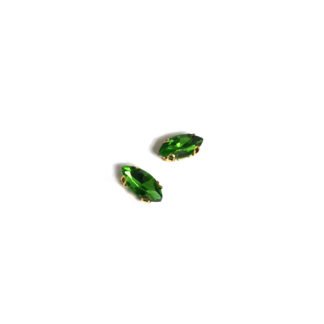Golden metal claws cup faceted eye green sew-on rhinestones - size 6 x 12 mm - 2 pieces