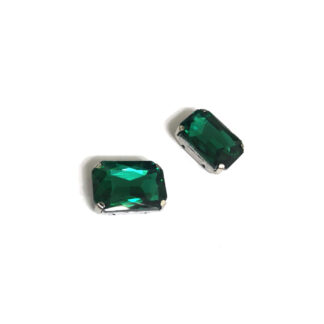 Silvery metal claws cup faceted rectangular green sew-on rhinestones - size 13 x 18 mm - 2 pieces