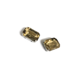 Silvery metal claws cup faceted rectangular reddish yellow sew-on rhinestones - size 13 x 18 mm - 2 pieces
