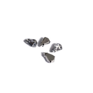 Silvery metal claws cup faceted clear sew-on drop rhinestones - size 8 x 13 mm - 4 pieces