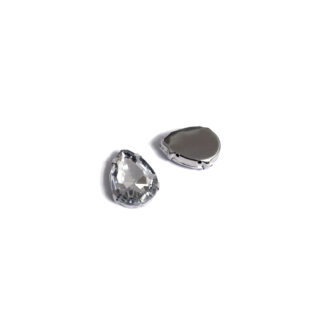 Silvery metal claws cup faceted clear sew-on drop rhinestones - size 13 x 19 mm - 2 pieces