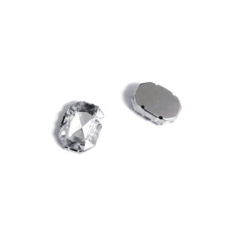 Silvery metal claws cup faceted clear sew-on rectangular rhinestones - size 14 x 18 mm - 2 pieces