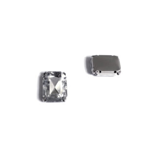 Silvery metal claws cup faceted clear sew-on rectangular rhinestones - size 13 x 18 mm - 2 pieces