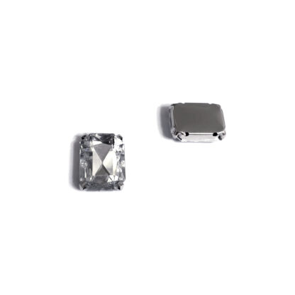 Silvery metal claws cup faceted clear sew-on rectangular rhinestones - size 13 x 18 mm - 2 pieces