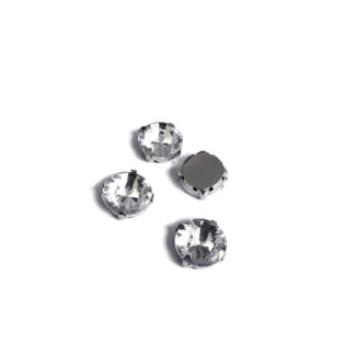 Silvery metal claws cup faceted clear sew-on round rhinestones - diametre 14 mm - 4 pieces