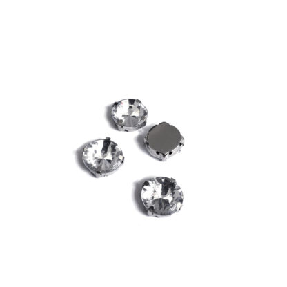 Silvery metal claws cup faceted clear sew-on round rhinestones - diametre 14 mm - 4 pieces