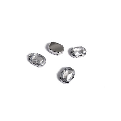 Silvery metal claws cup faceted clear sew-on rectangular rhinestones - size 11 x 15 mm - 4 pieces