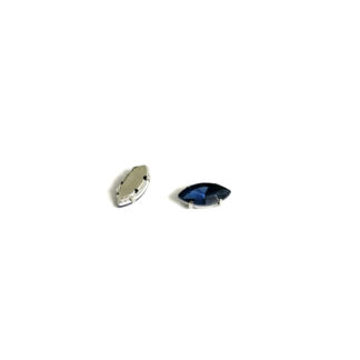 Silvery metal claws cup faceted eye dark blue sew-on rhinestones - size 7 x 15 mm - 2 pieces