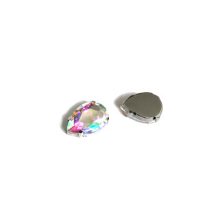 Silvery metal claws cup faceted iridescent sew-on drop rhinestones - size 13 x 18 mm - 2 pieces