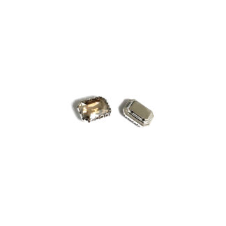 Silvery metal claws cup faceted rectangular reddish yellow sew-on rhinestones - size 11 x 15 mm - 2 pieces