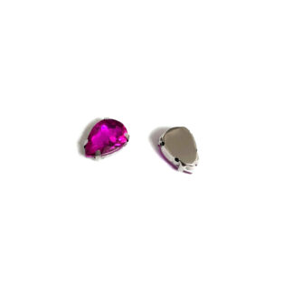 Silvery metal claws cup faceted drop pink sew-on rhinestones - size 10 x 14 mm - 2 pieces