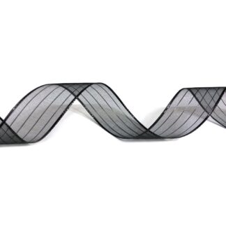 Black organza ribbon with shiny stripes and edges by metre - width 26 mm