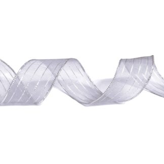 Light grey organza ribbon with silvery threads - width 26 mm
