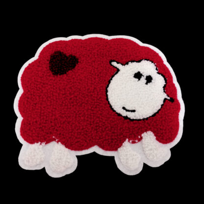 Red and white sheep with brown heart garment applique - size 125 x 142 mm