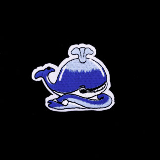 Blue whale on white iron-on garment sticker by piece - size 50 x 57 mm