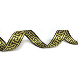 Ethnic black webbing with yellow fret pattern - width 20 mm