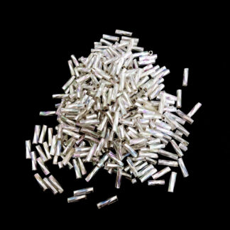 Iridescent twisted silvery bugle seed beads - size 2 x 7 mm - weight 50 g
