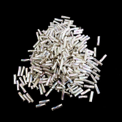 Iridescent twisted silvery bugle seed beads - size 2 x 7 mm - weight 50 g