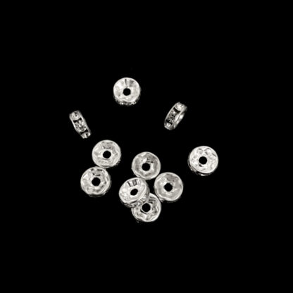 Flat round silvery spacer beads with clear rhinestone - diametre 7 mm - 10 pieces
