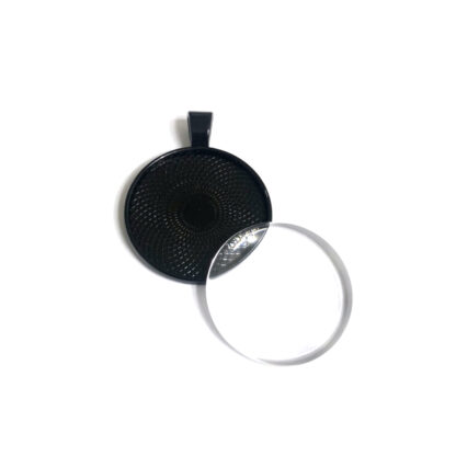 Black metal bezel pendant with glass dome cabochon - size 27 mm