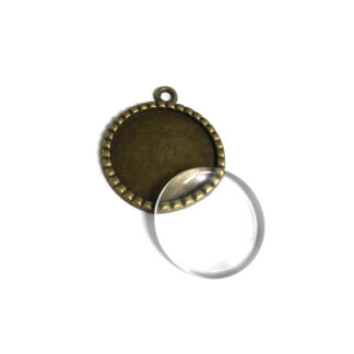 Brass metal round bezel pendant with glass dome cabochon - size 30 mm