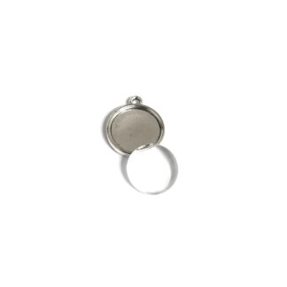Silvery metal double-sided bezel pendant with glass dome cabochon - diametre 17 mm